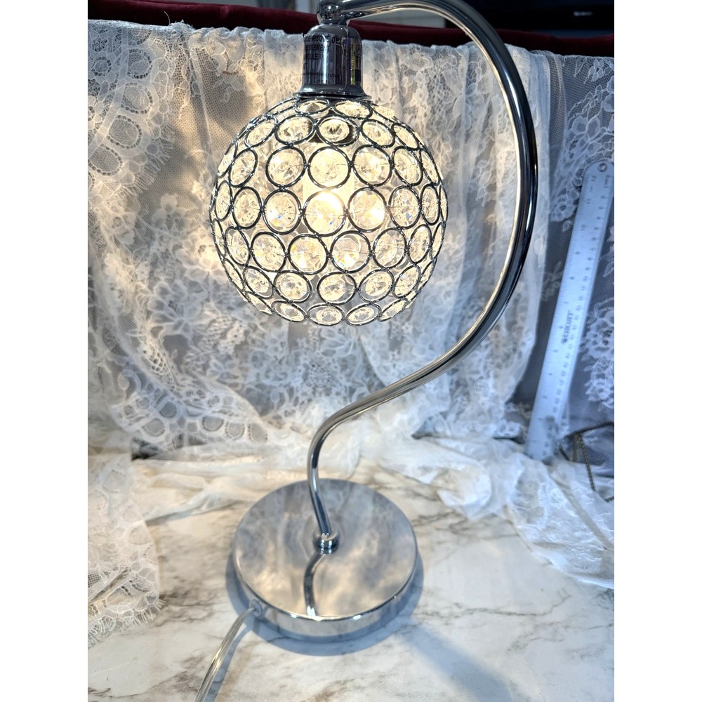 Crystal Lamp Size 16" Tall Silver Clear Crystals Curved Bar!! (3135)